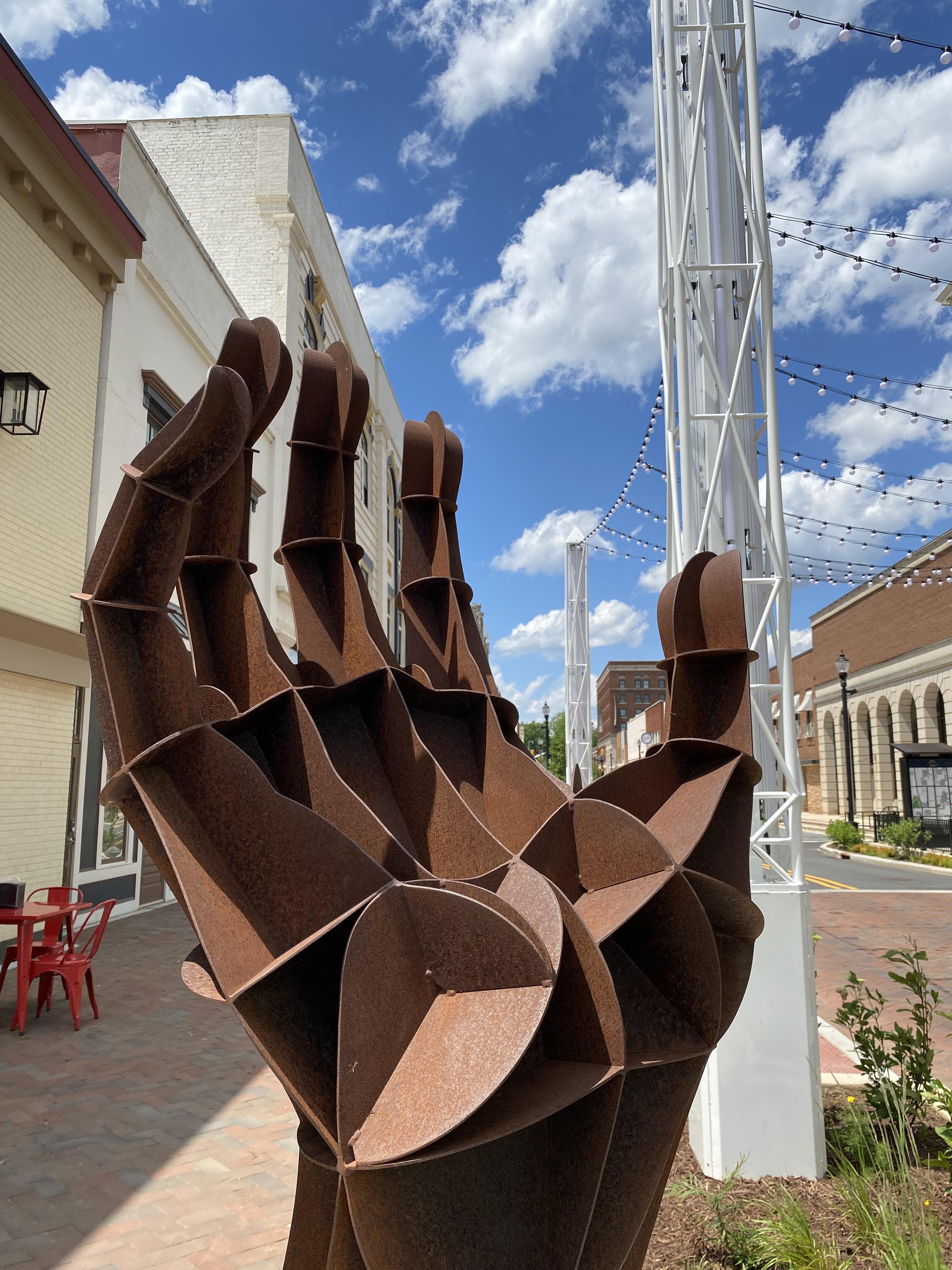 Closer view of the "Dawn" sculpture in Downtown Concord